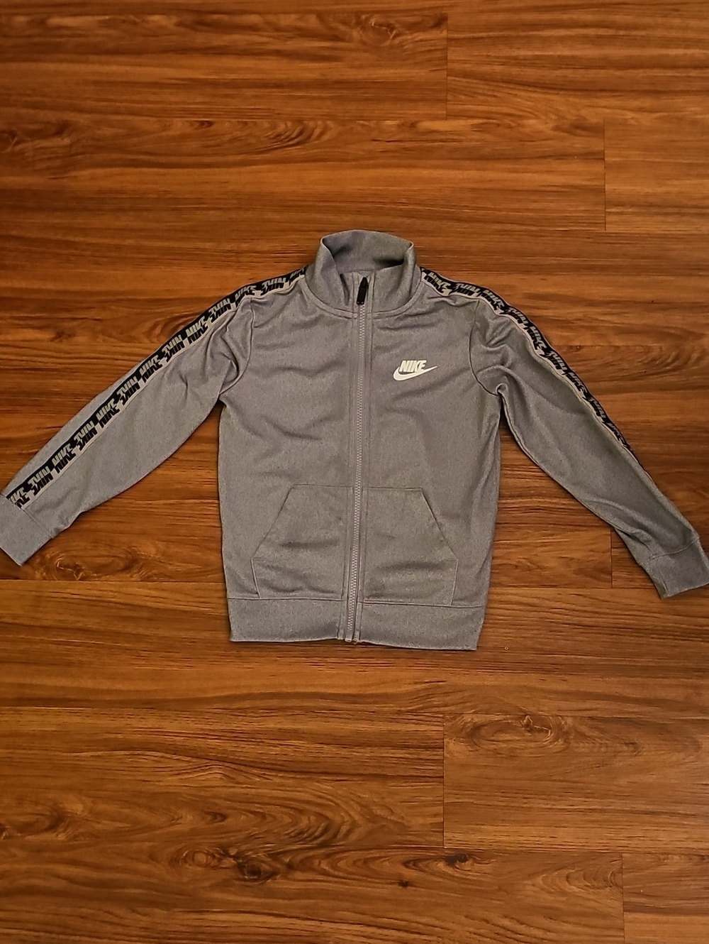 Nike Kids Light Gray Full-Zip Track Jacket with Logo Tape